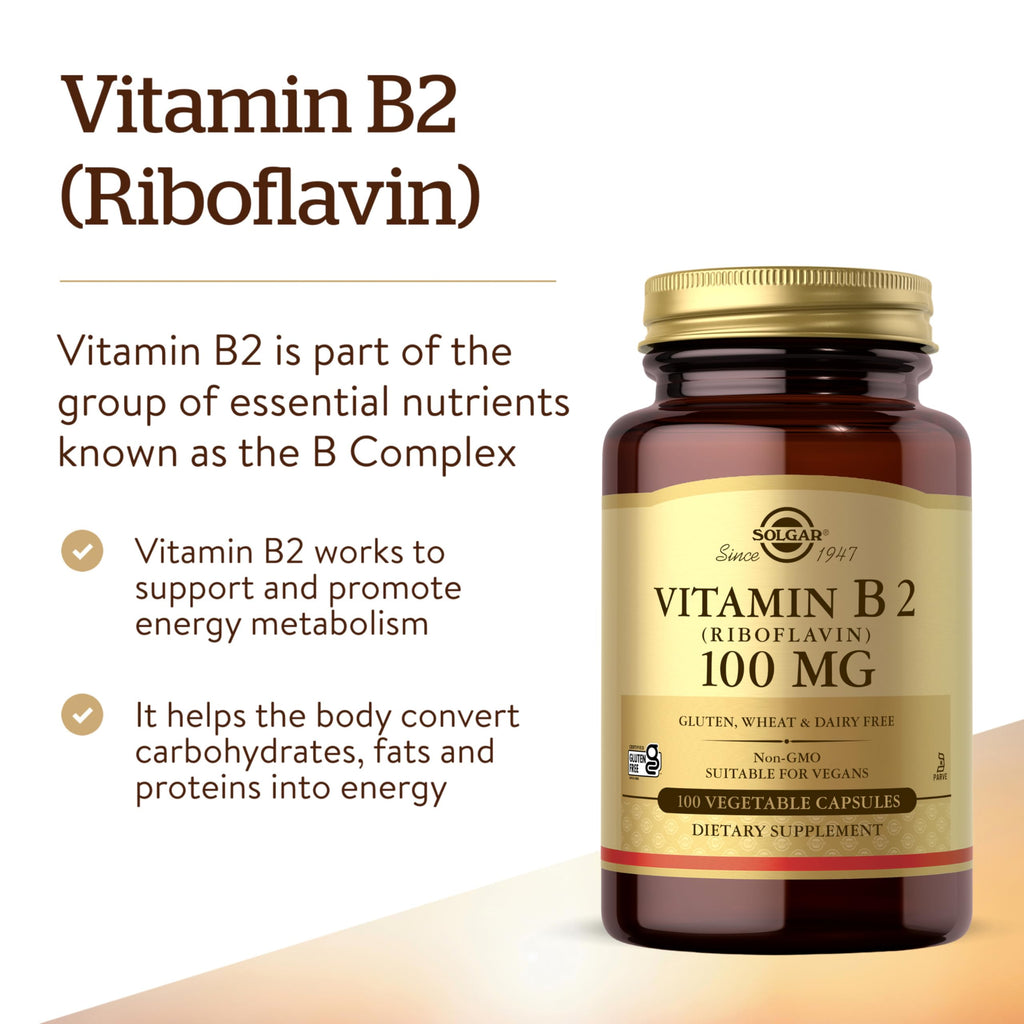 Solgar Vitamin B2 (Riboflavin) 100mg - 100 Vegetarian Capsules - image 3