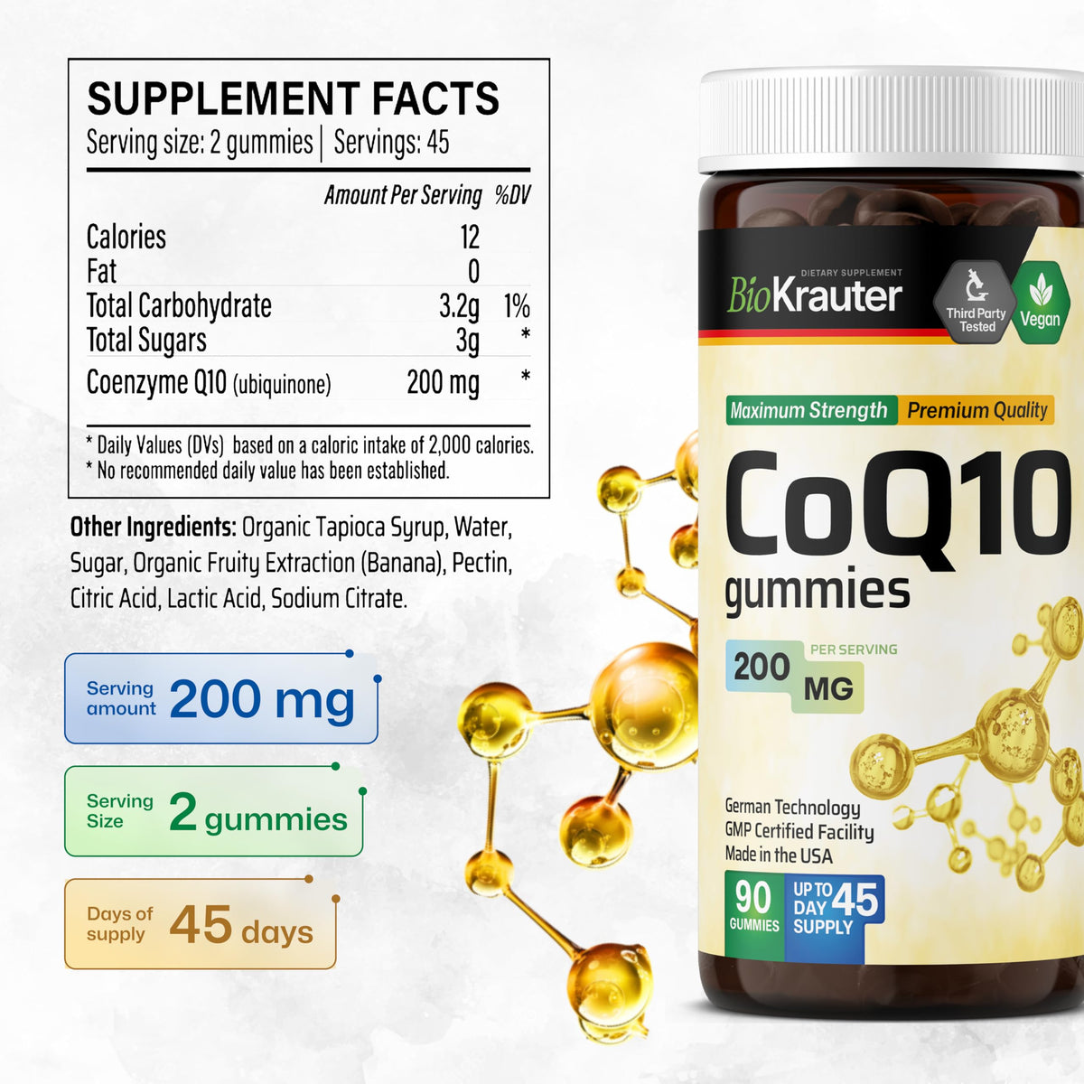 BIO KRAUTER CoQ10 200mg Gummies for Energy Production - 90 Count - image 3