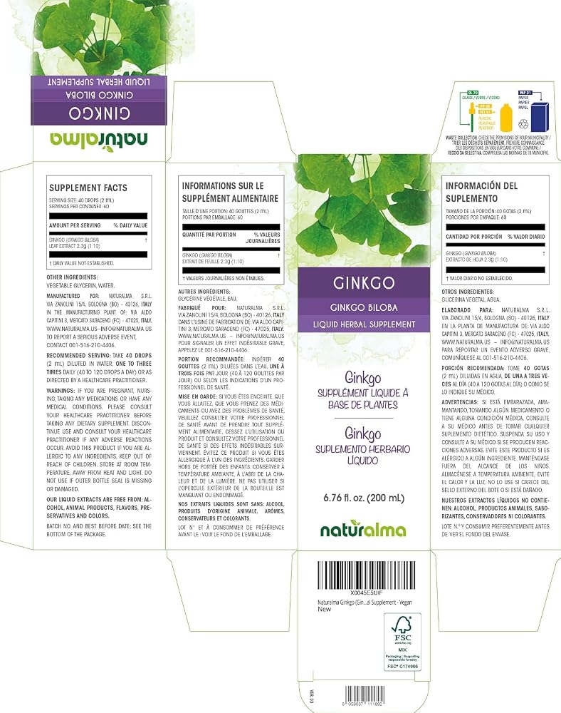 Naturalma Ginkgo (Ginkgo biloba) Leaf Tincture - Liquid Extract