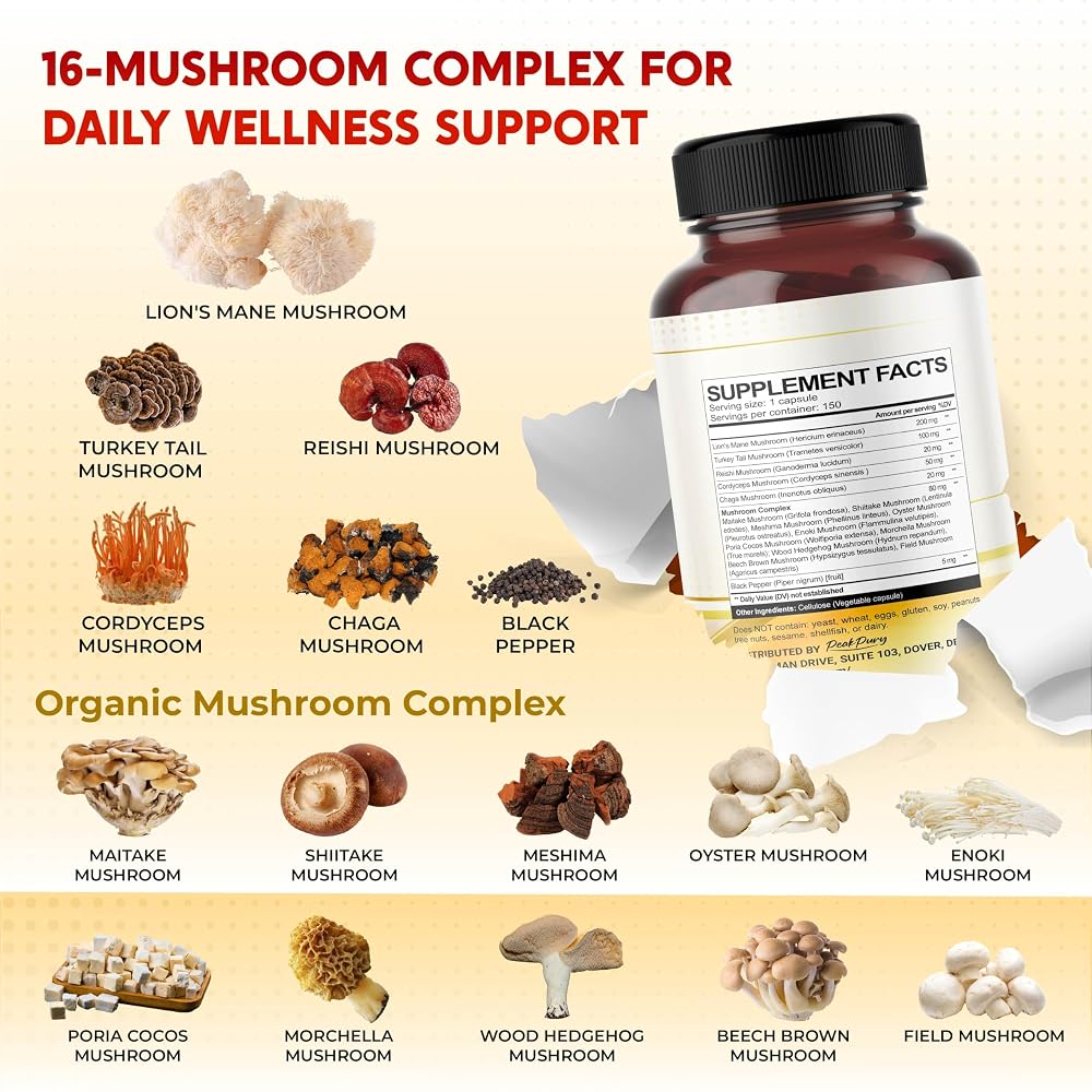 PeakPury Advanced Mushroom Complex with Lion's Mane & Turkey Tail - 150 Capsules - image 3