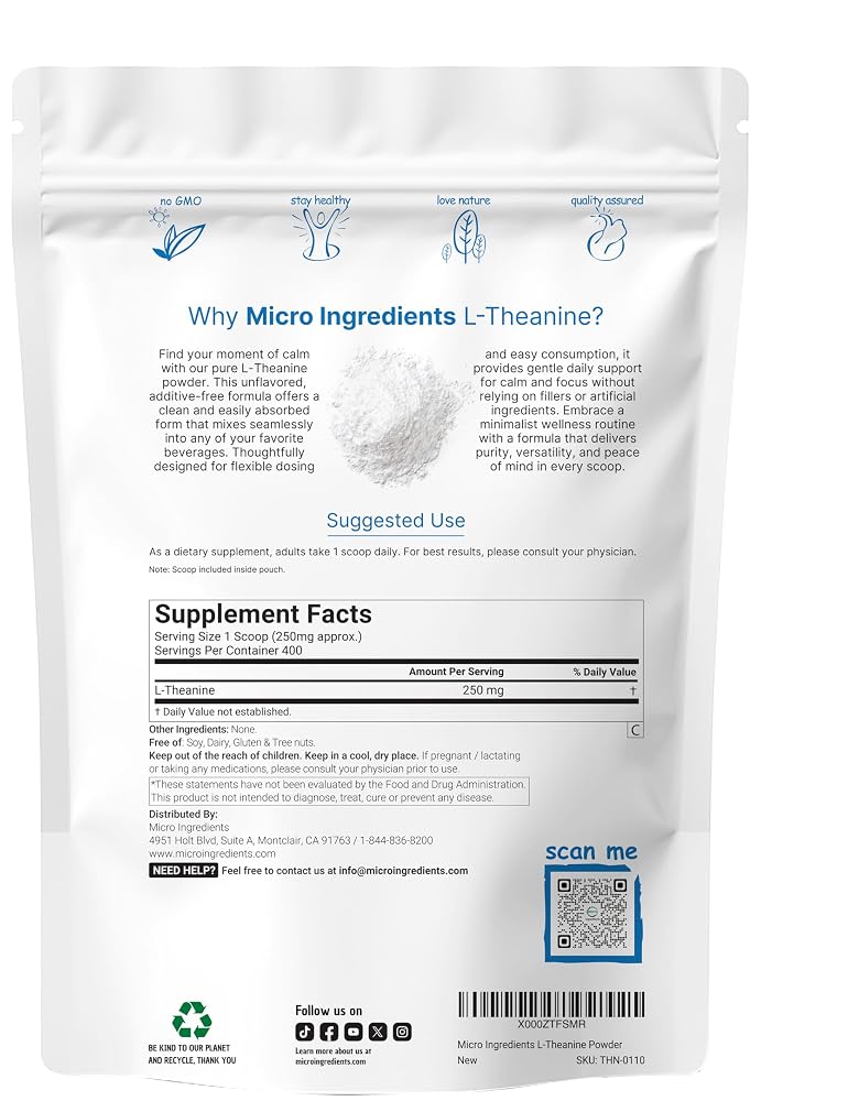 Micro Ingredients L-Theanine Powder - 100 Grams - image 2