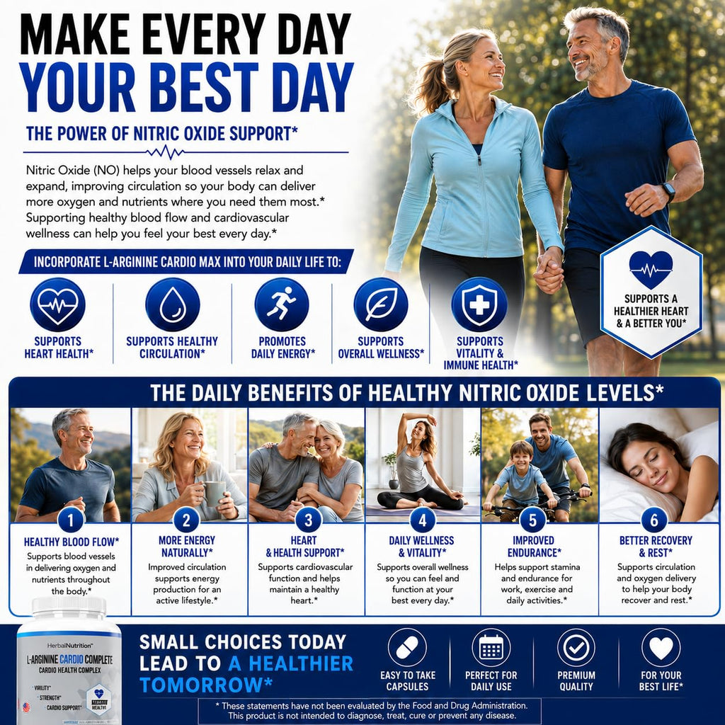 Herbal Nutrition L-Arginine Cardio Complete Nitric Oxide Support - 180 Capsules - image 3