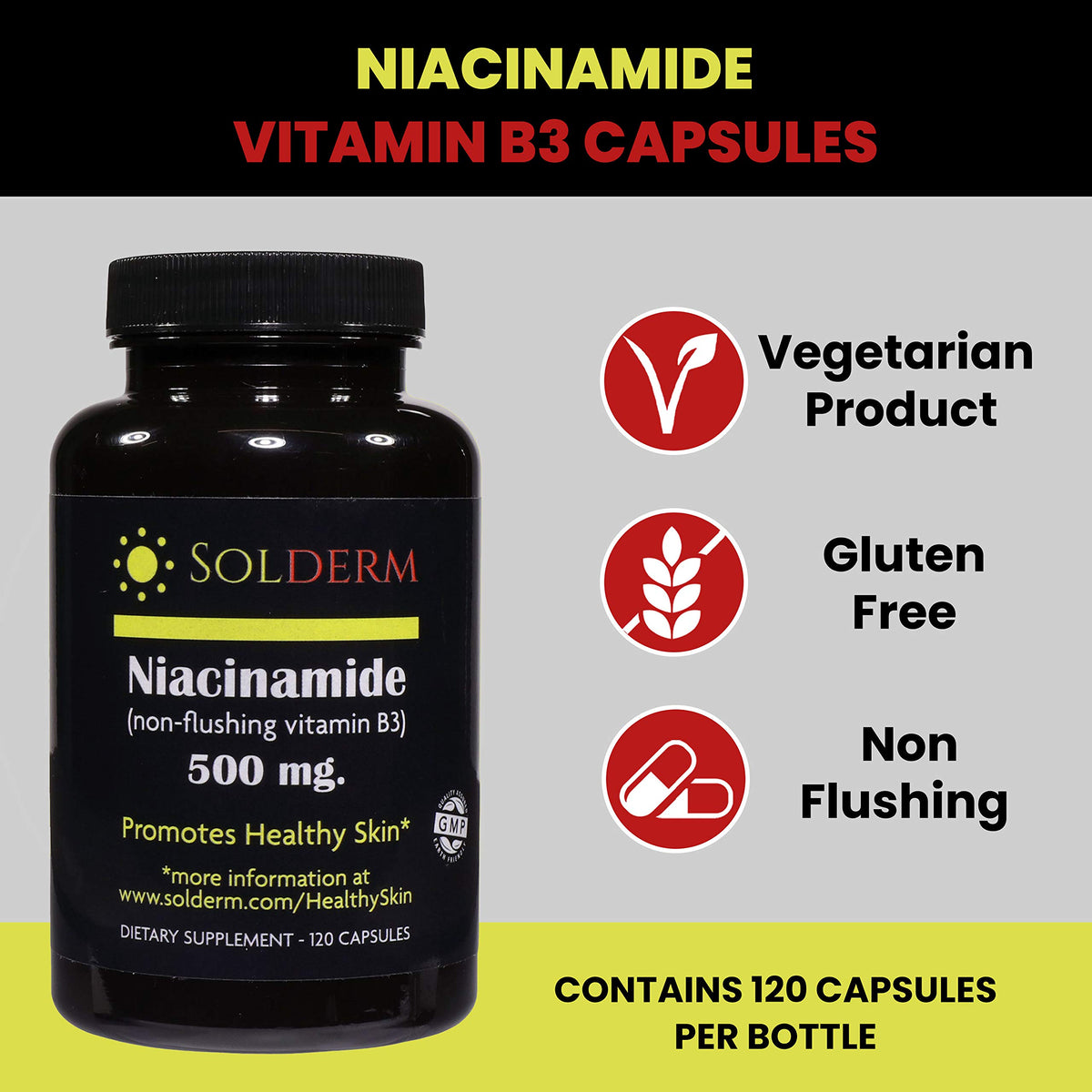 SOLDERM Niacinamide Vitamin B3 Supplement for Healthy Skin - 120 Capsules - image 2