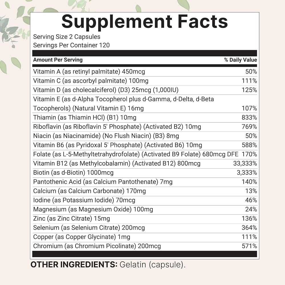 Micro Ingredients Pure Methylated Multivitamin - 240 Capsules - image 2