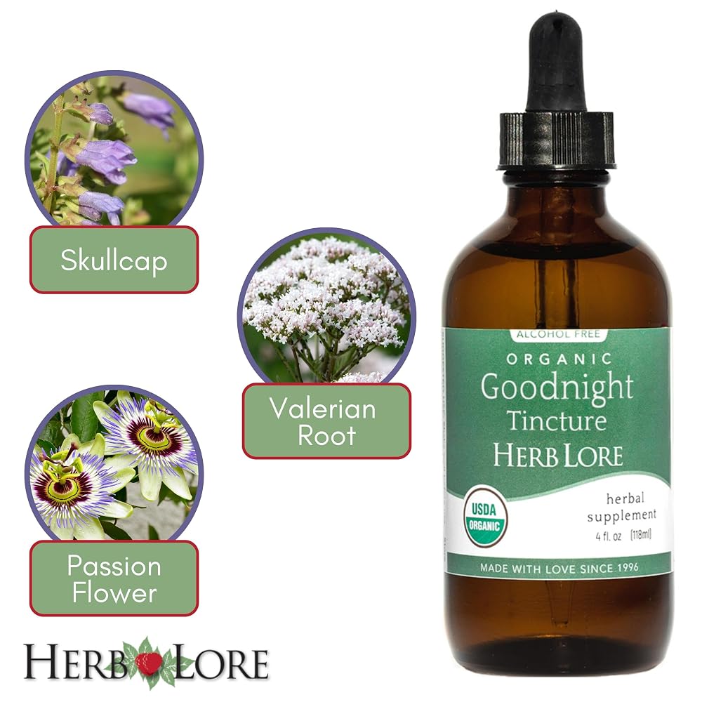 Herb Lore Organic Goodnight Tincture - Liquid Sleep Aid Drops