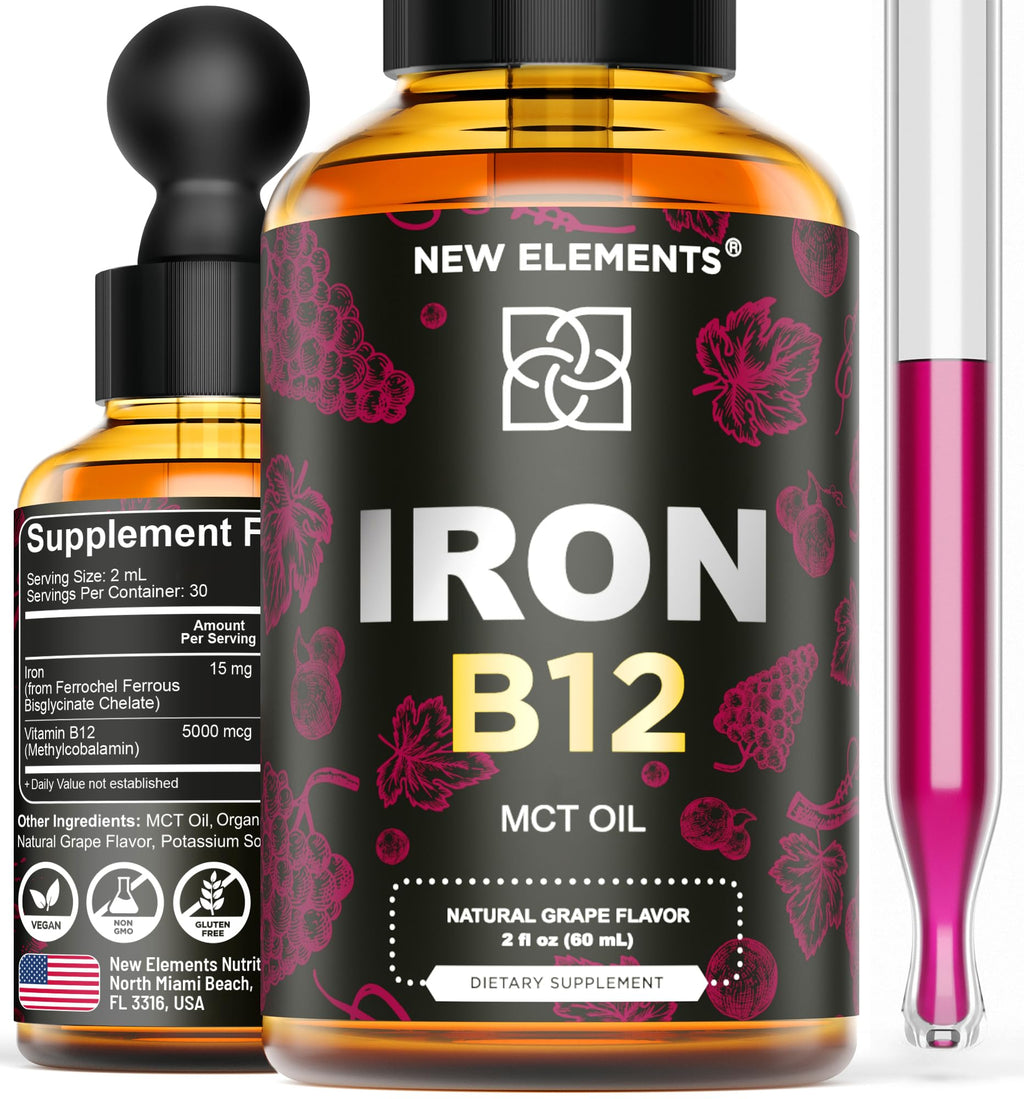 New Elements Liquid Iron Supplement with Vitamin B12 - 2 Fl Oz