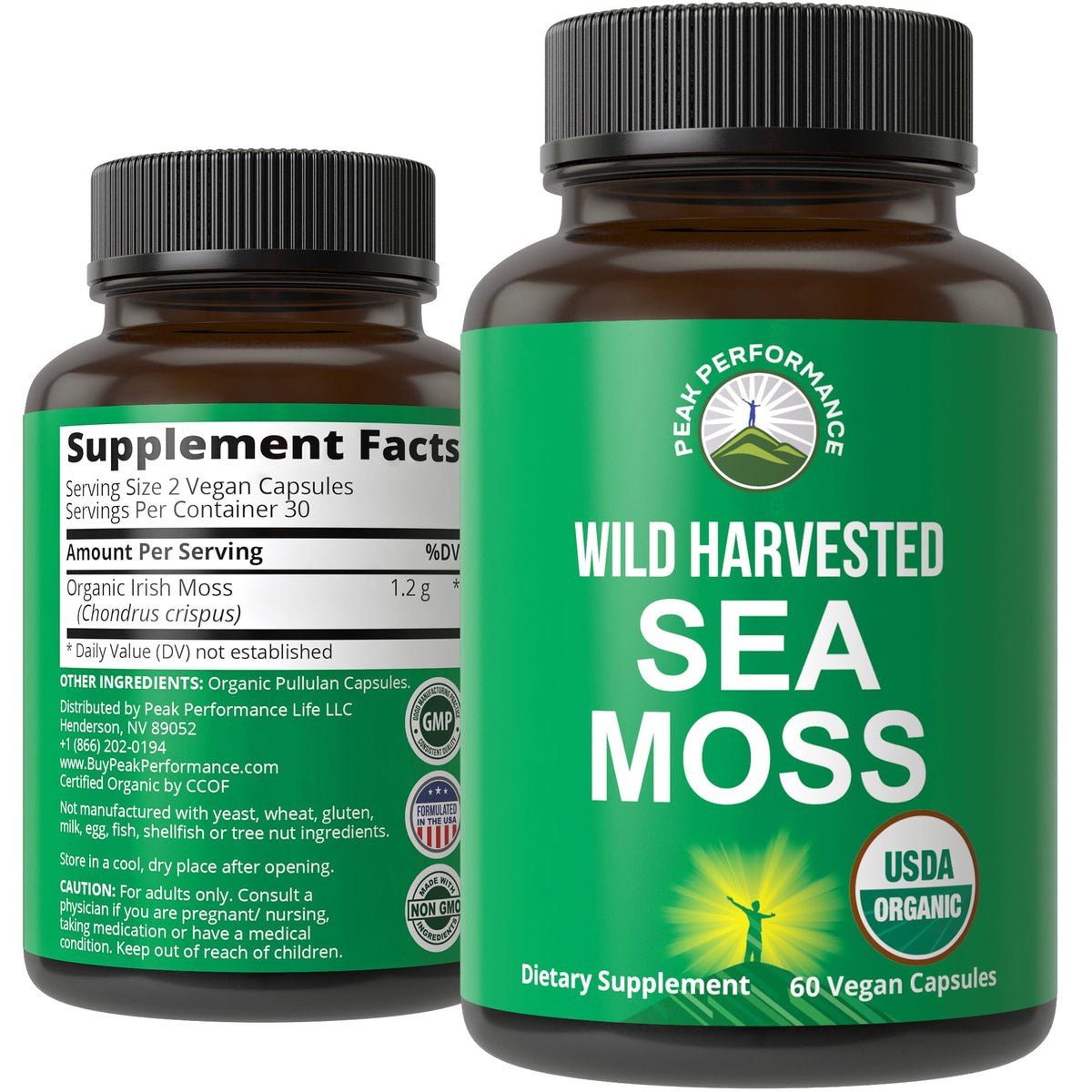 Peak Performance Organic Irish Sea Moss Capsules - 60 Count