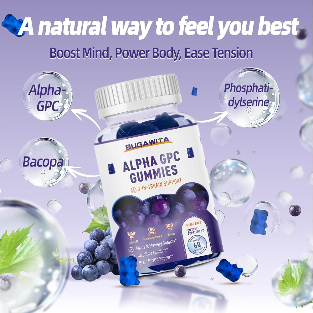 SUGAWITA Alpha GPC Choline Gummies 600mg with Phosphatidylserine