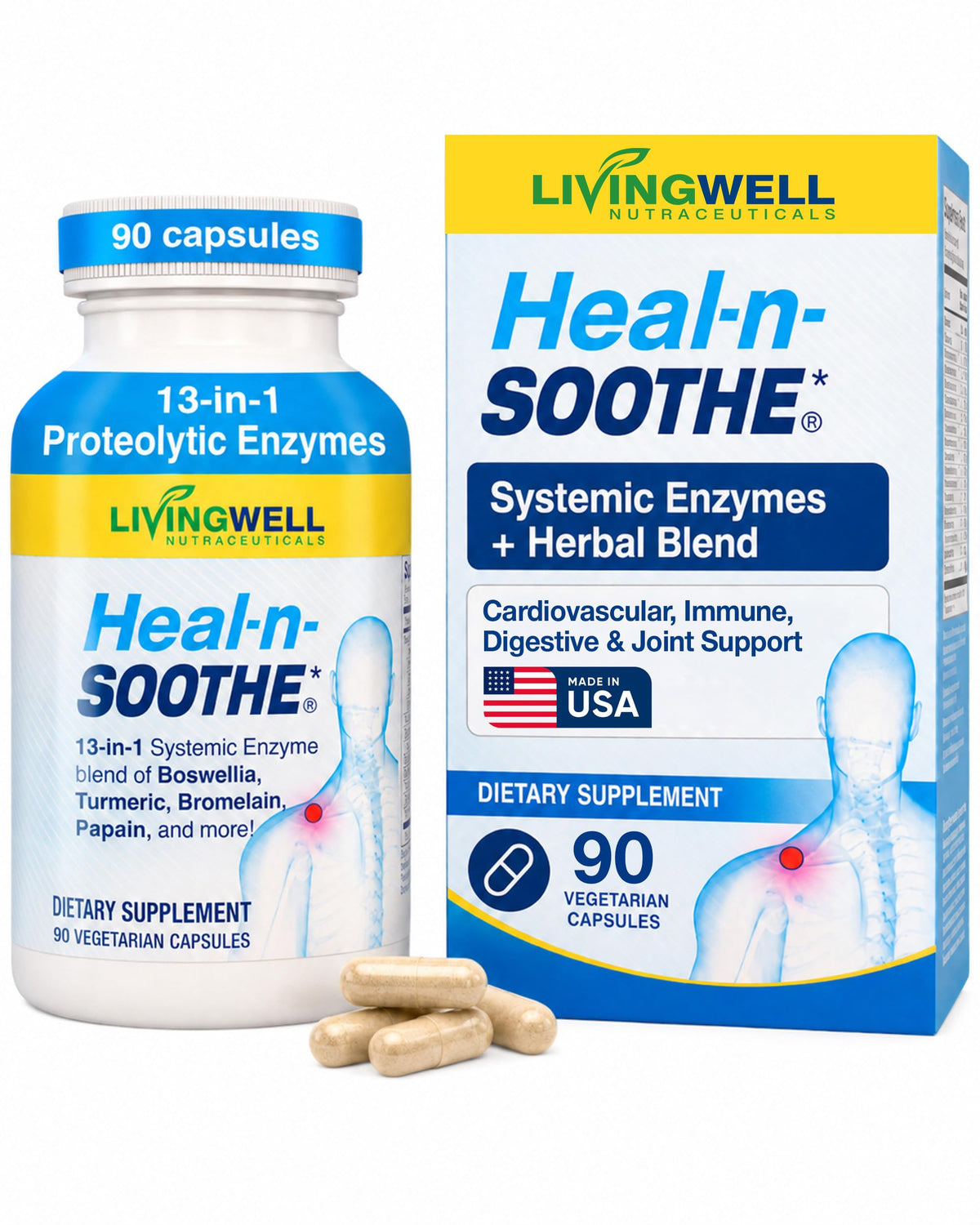 HEAL-N-SOOTHE Proteolytic Systemic Enzymes for Joints - 90 Capsules