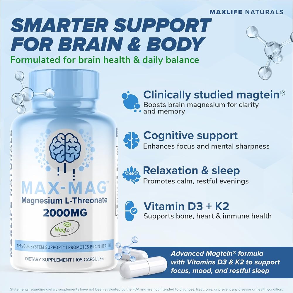 MaxLife Naturals Max-Mag Magnesium L-Threonate 2000mg - 105 Capsules - image 2