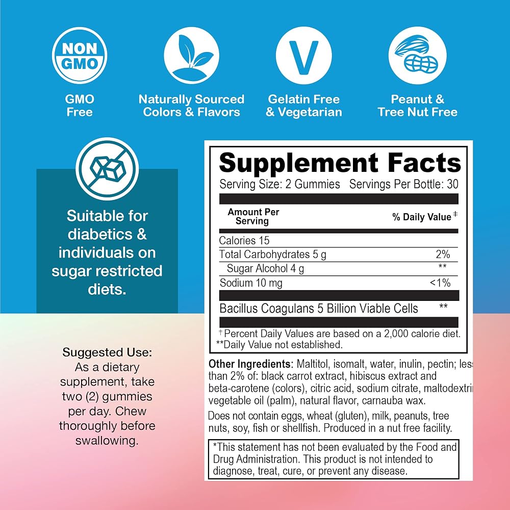 YUM-V'S Sugar Free Probiotic Gummies 5 Billion CFU - 120 Count - image 5