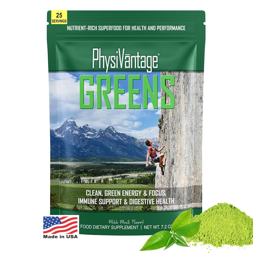 PhysiVantage Organic Greens Powder for Energy & Immunity - 25 Servings
