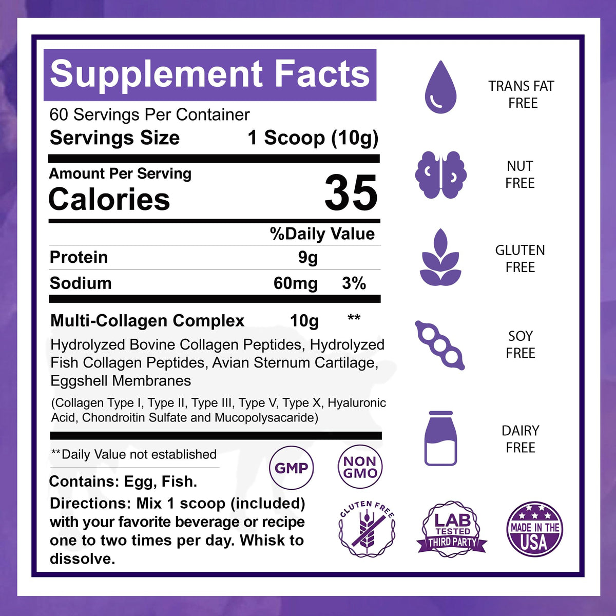 Zammex Multi Collagen Peptides Protein Powder Unflavored - 60 Servings - image 2