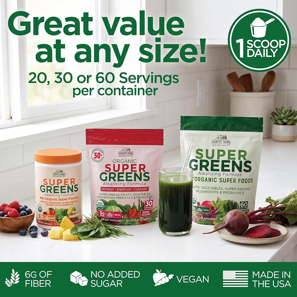 Country Farms Super Greens Natural Flavor, 50 Organic Super Foods - image 10
