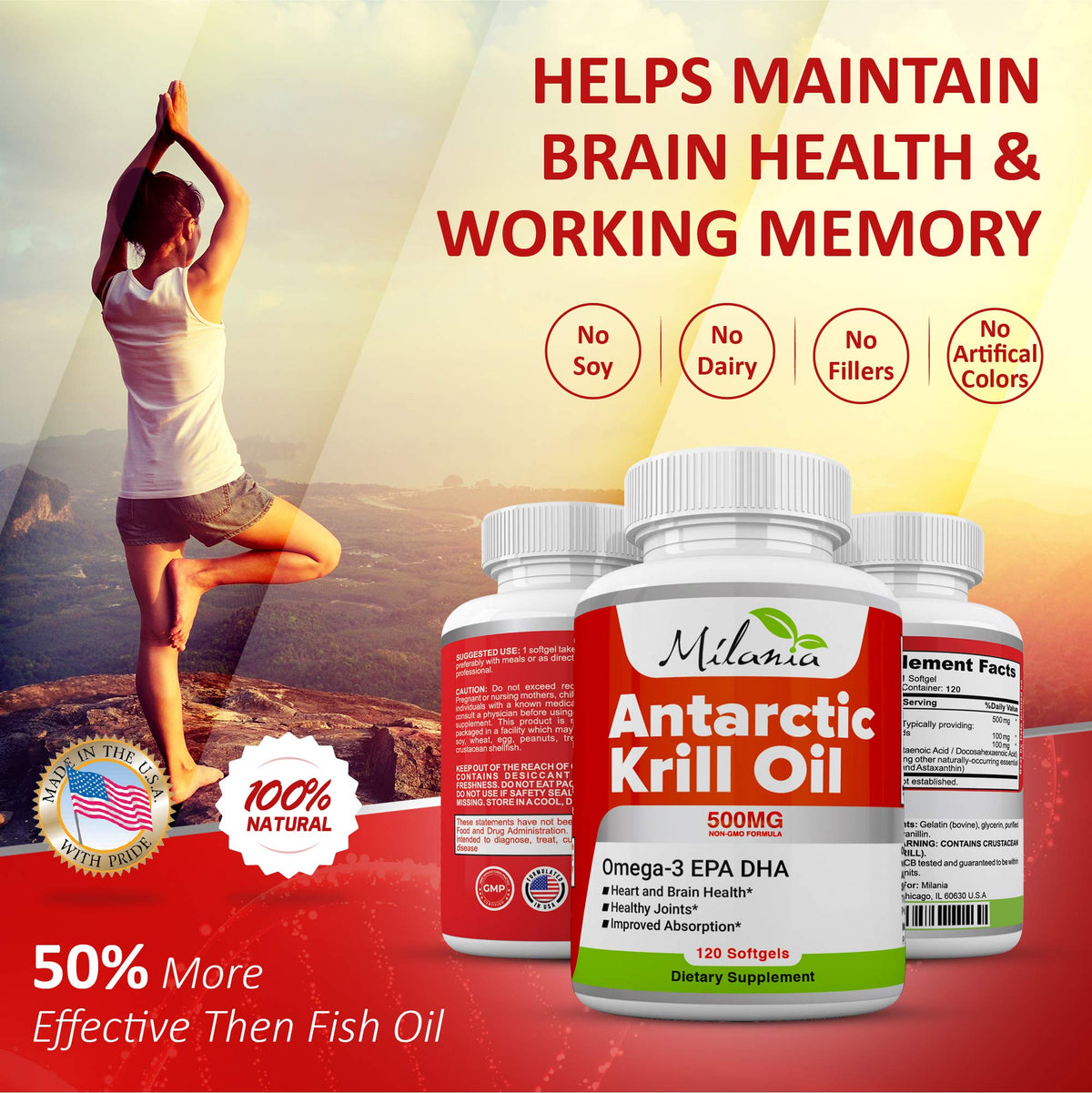 MILANIA Antarctic Krill Oil 500mg Omega-3 - 120 Softgels - image 4