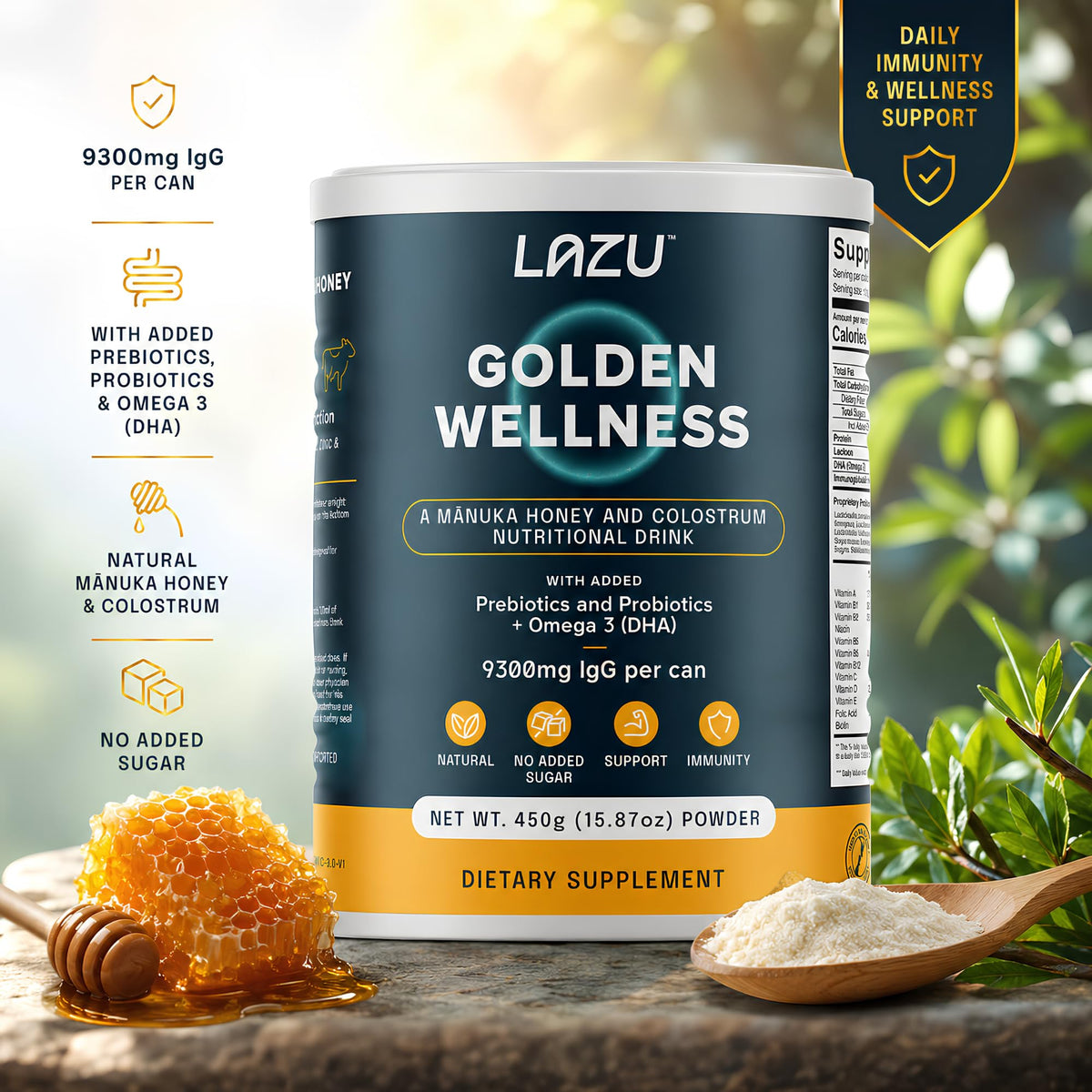 LAZU Golden Wellness Colostrum Powder with Manuka Honey - 450g - image 3