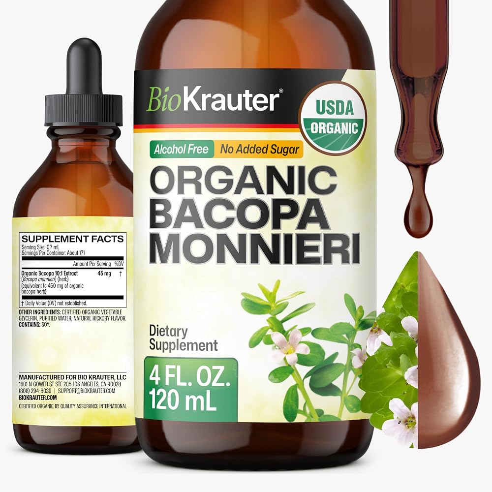 BIO KRAUTER Bacopa Monnieri for Brain Support - 4 Fl Oz