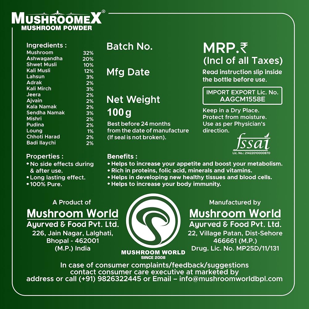 Mushroomex Mushroom Powder Ayurvedic Weight Gainer - 100g - image 8
