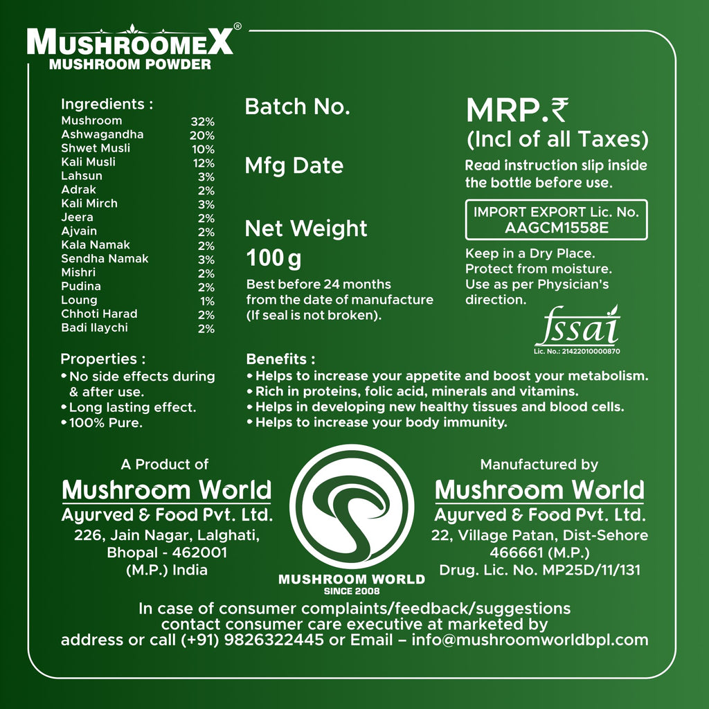 Mushroomex Mushroom Powder Ayurvedic Weight Gainer - 100g - image 8