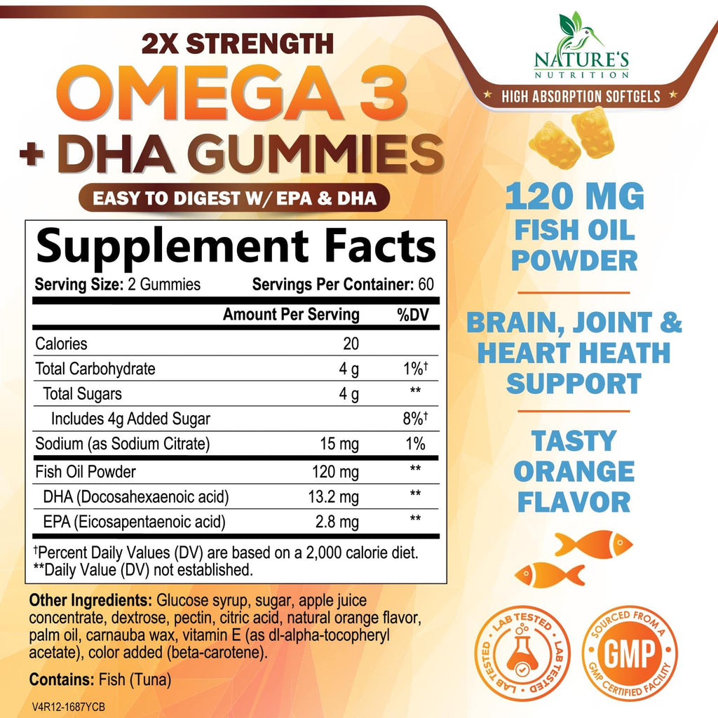 Nature's Nutrition Omega 3 Fish Oil Gummies - Extra Strength Omega-3