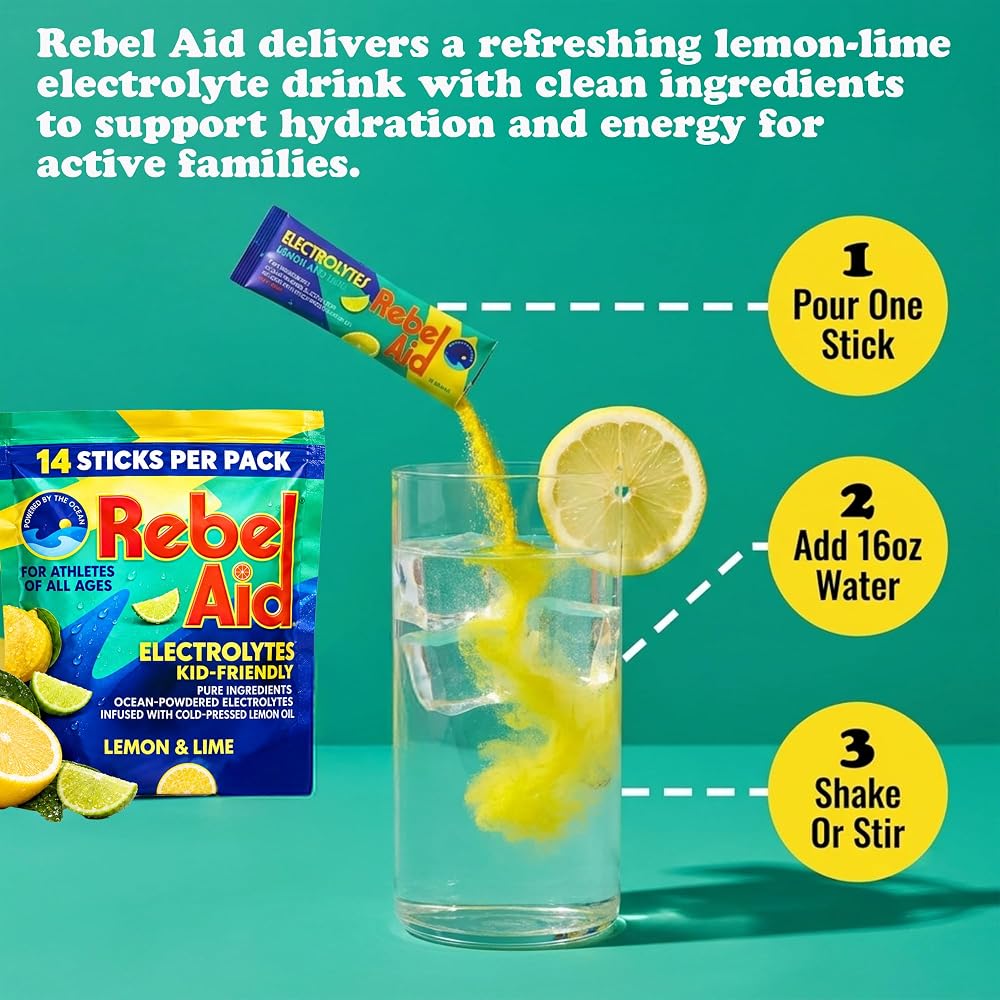 Rebel Aid Kids Electrolyte Powder Lemon Lime - 14 Sticks - image 9