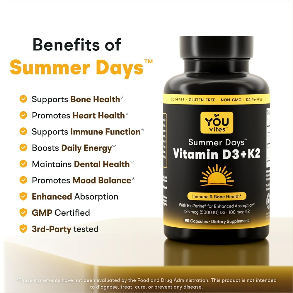 You Vites Vitamin D3 + K2 5000 IU Bone & Heart Support - 90 Capsules - image 2