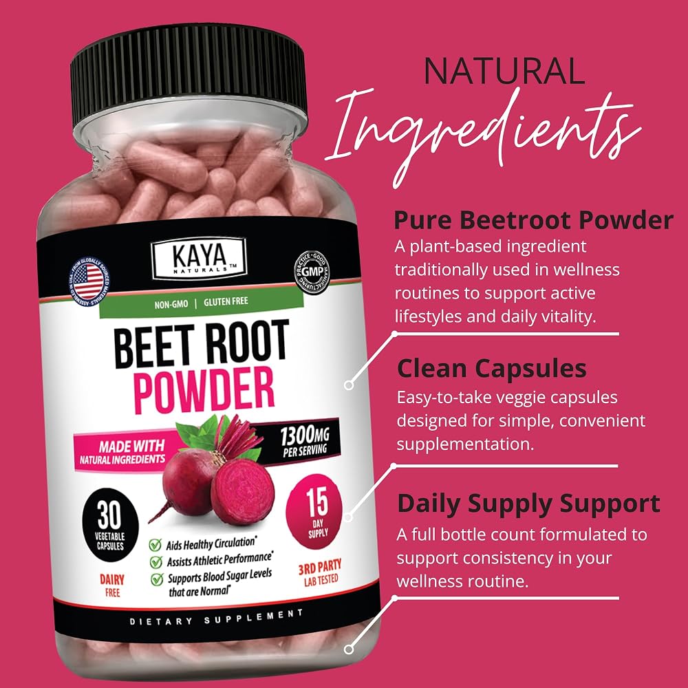 Kaya Naturals Beet Root Powder 1300 mg - 30 Capsules - image 5