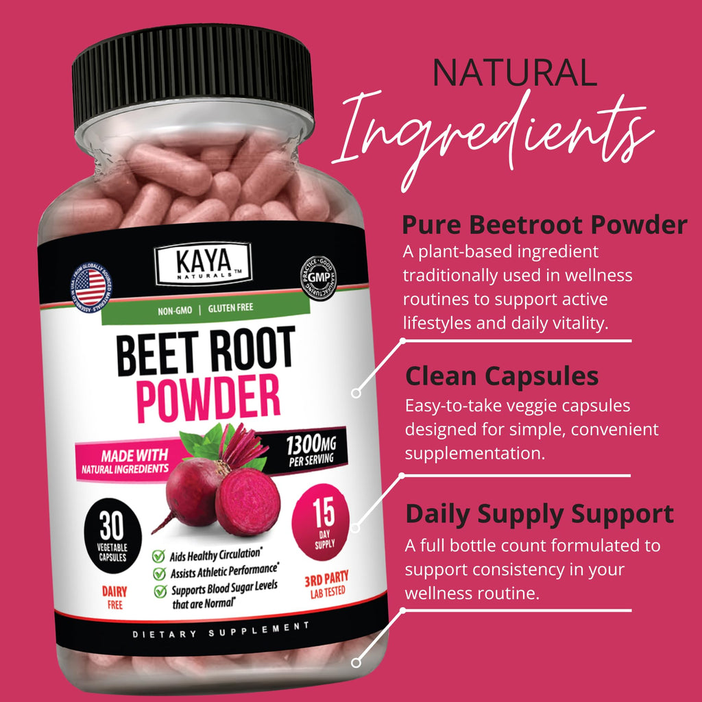 Kaya Naturals Beet Root Powder 1300 mg - 30 Capsules - image 5