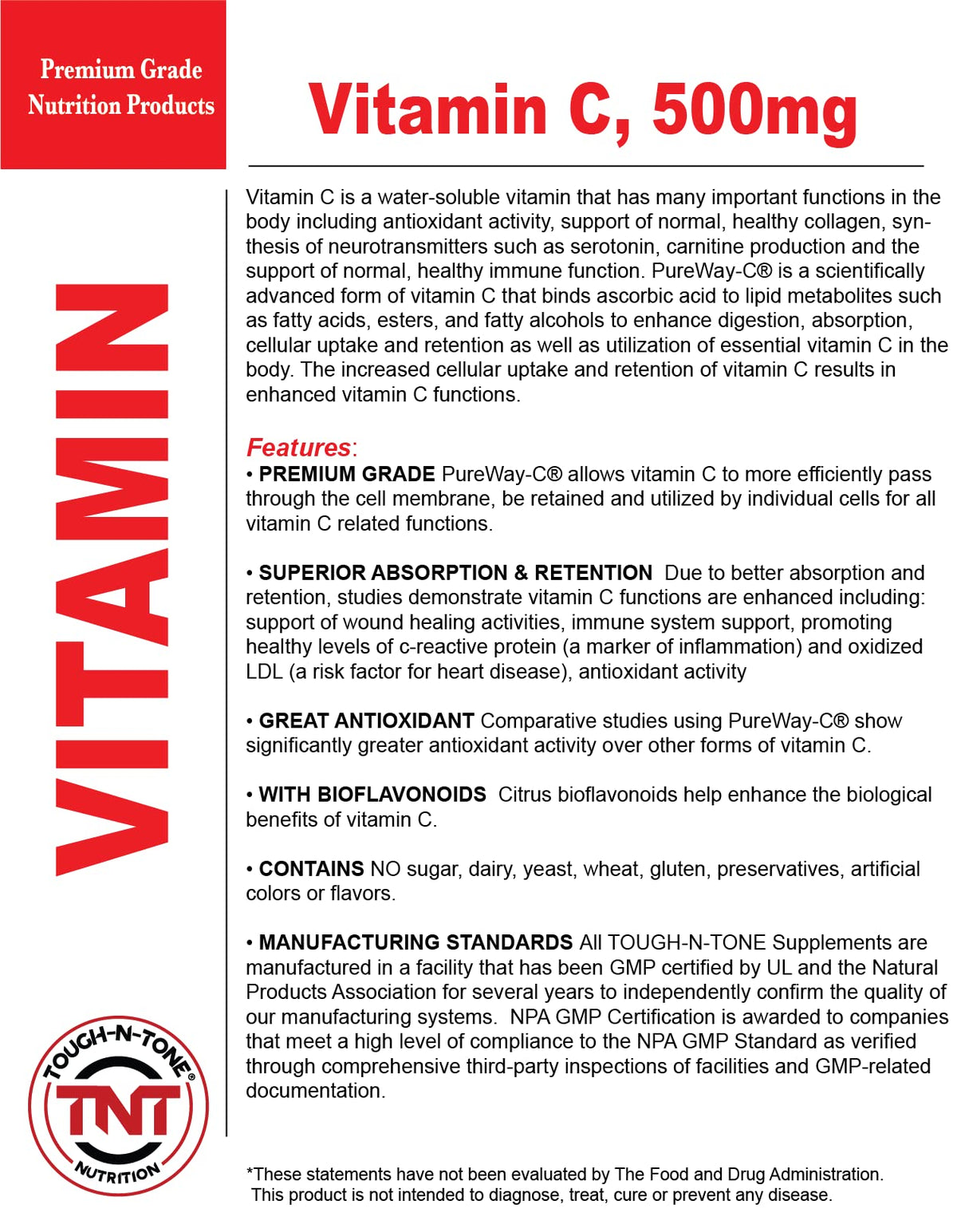 TOUGH-N-TONE Vitamin C 500mg PureWay-C - 20 Vegetarian Capsules - image 4