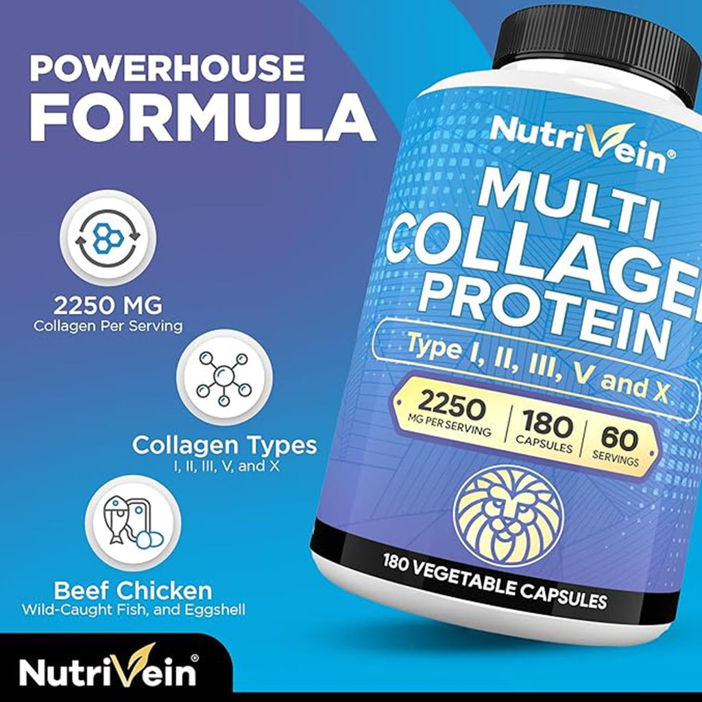 Nutrivein Premium Multi Collagen Capsules 2250mg - 180 Capsules - image 3