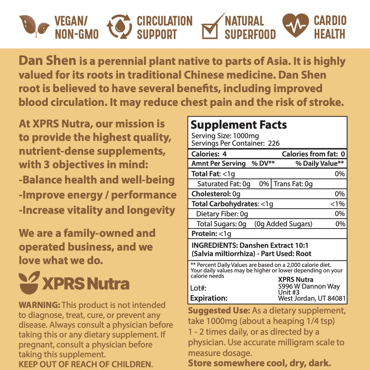 XPRS Nutra Dan Shen Root Extract Powder 10:1- Premium Dan Shen (Red