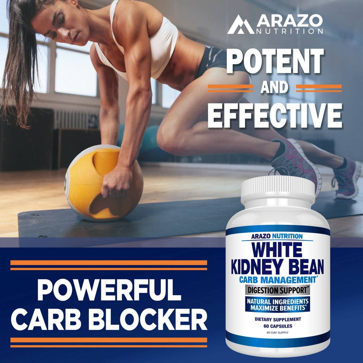 Arazo Nutrition White Kidney Bean Extract Carb Blocker - 60 Vegetarian Capsules - image 5