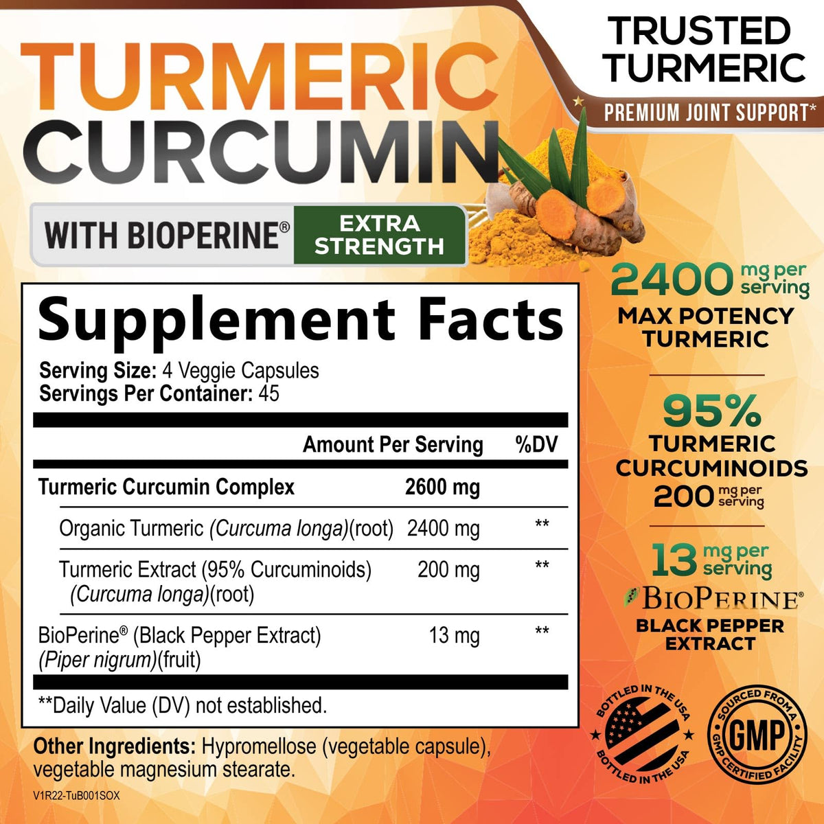 Nature's Nutrition Turmeric Curcumin Supplement - 2400mg Organic