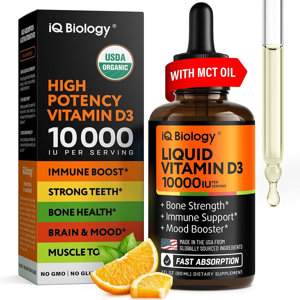 IQ Biology Liquid Vitamin D3 10000 IU Drops - 2 Fl Oz