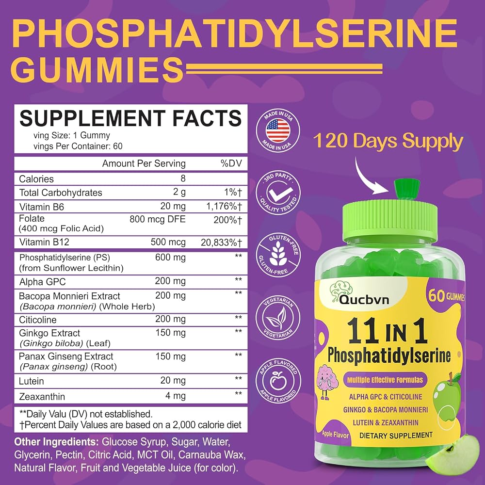 Qucbvn Phosphatidylserine 600mg Brain Support - 120 Gummies - image 2