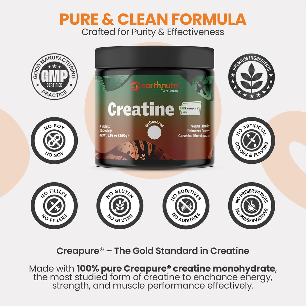 EarthNutri Creatine Monohydrate Powder for Strength - 50 Servings - image 3