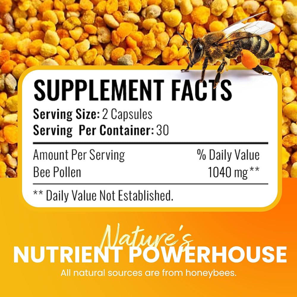 HONEYBEEZONE 100% Raw Bee Pollen Granules - 60 Vegetarian Capsules - image 4