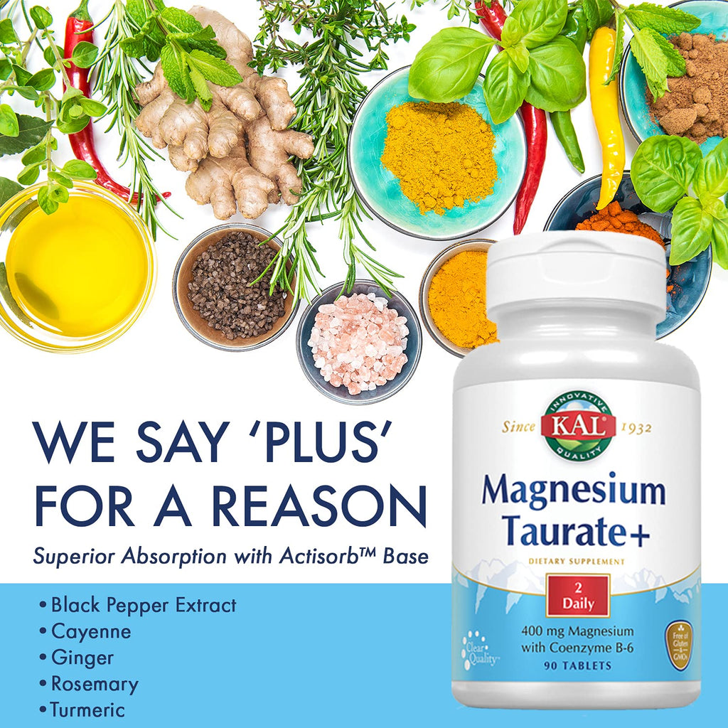 KAL Magnesium Taurate Plus 400mg with B6 - 180 Tablets - image 4