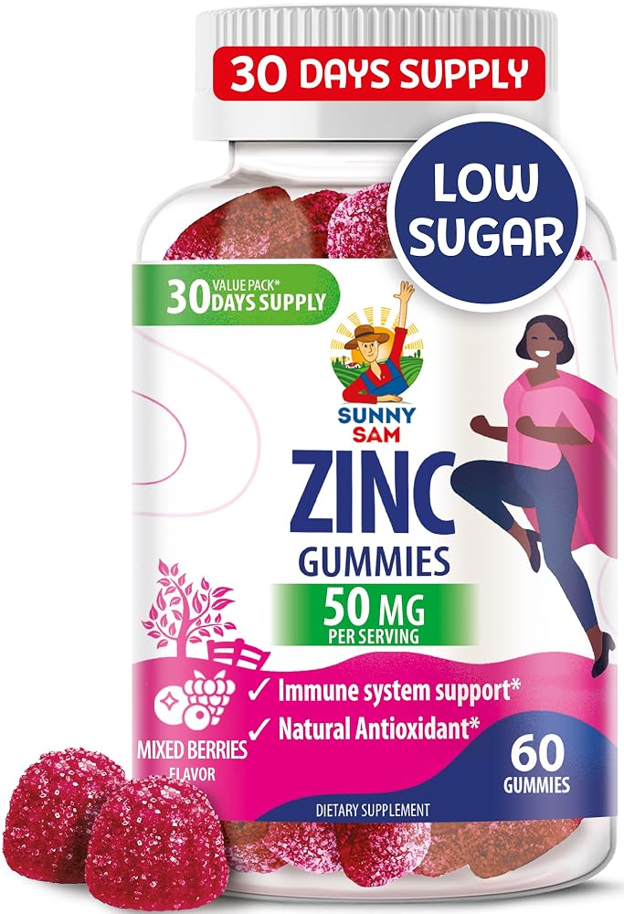 SUNNY SAM Zinc Gummies for Adults - Zinc Chewable Gummy for Immune