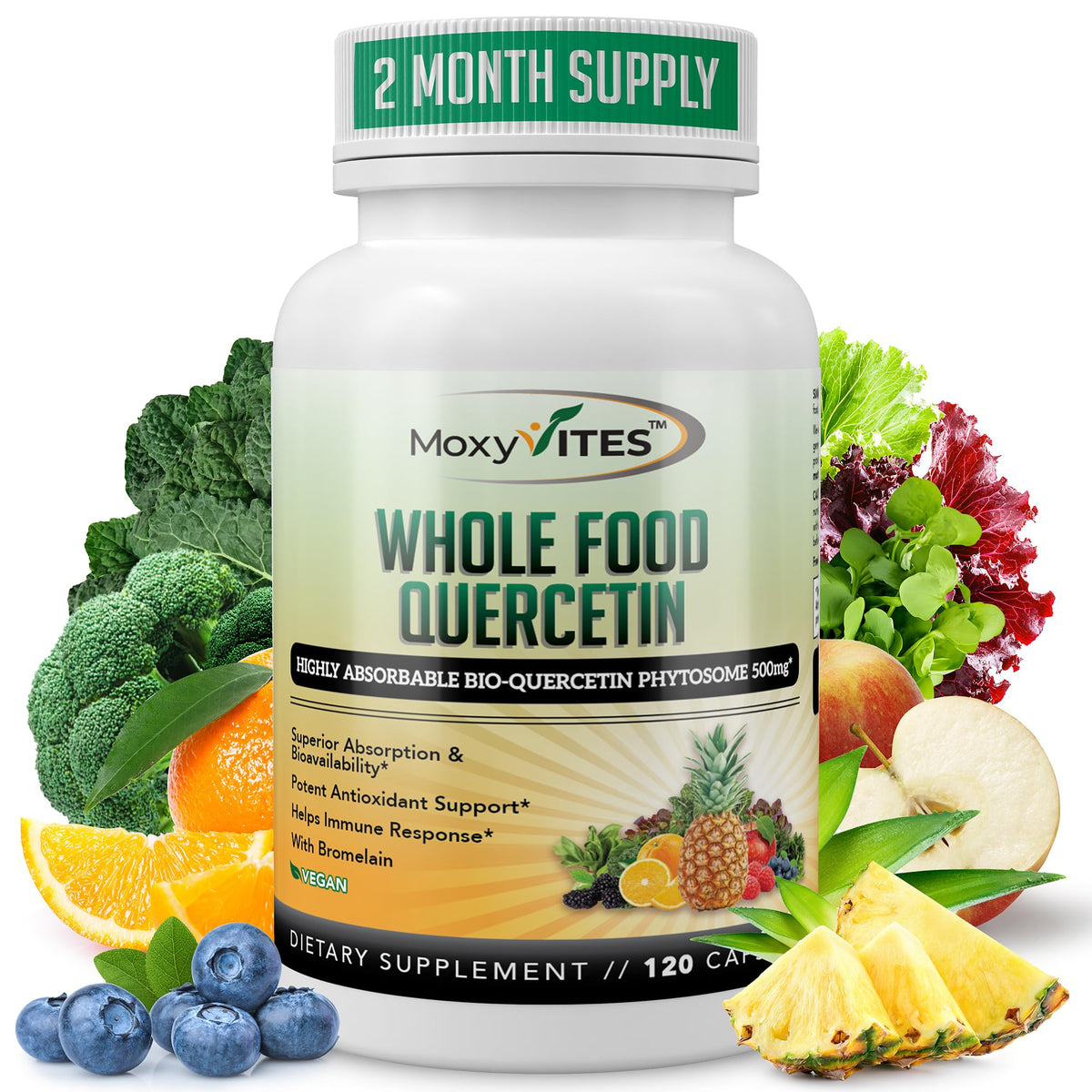 MoxyVites Quercetin with Bromelain 500mg - 120 Capsules
