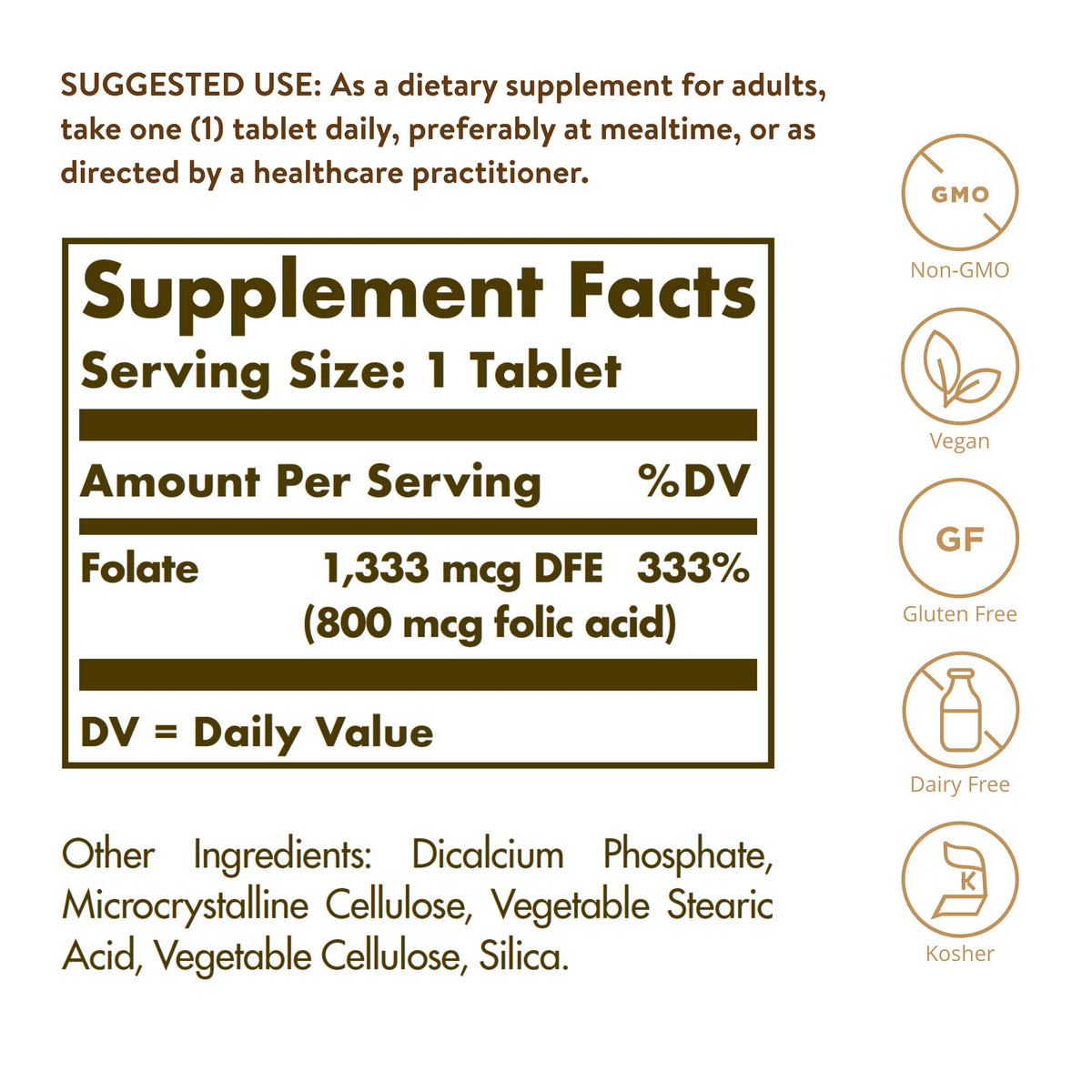 Solgar Folate 1,333 mcg - 250 Tablets - image 2