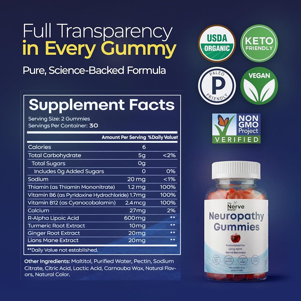The Nerve Brand Neuropathy Support Gummies 600mg R-ALA - 60 Gummies - image 2