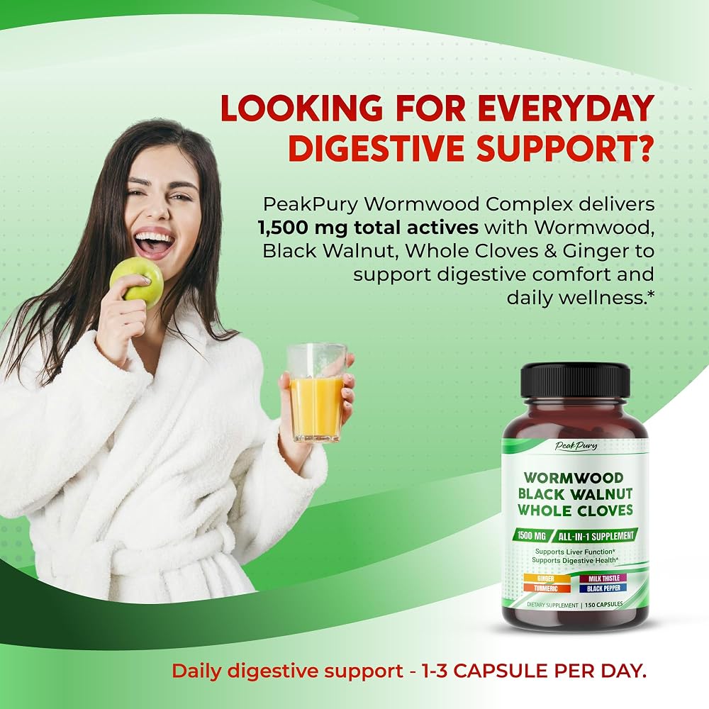 PeakPury Wormwood Complex 1,500 mg with Black Walnut - 150 Capsules - image 2