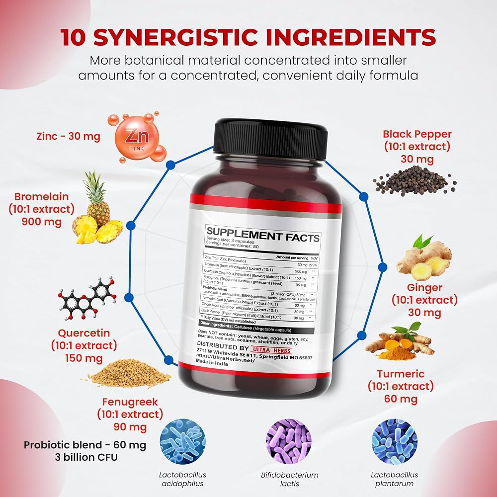 Ultra Herbs Bromelain Complex 1350mg with Quercetin - 150 Capsules - image 3