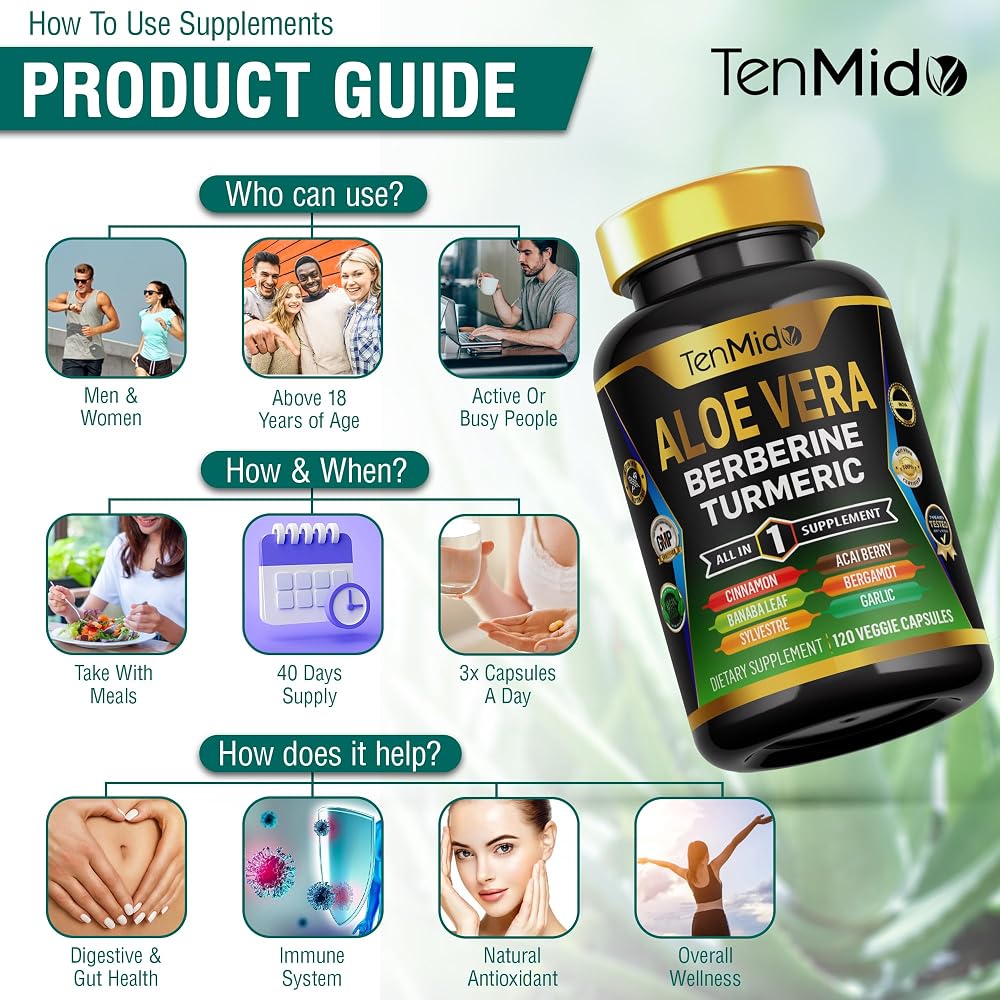 Tenmido Aloe Vera Capsules 12-in-1 Herbal Supplement - 120 Capsules - image 6