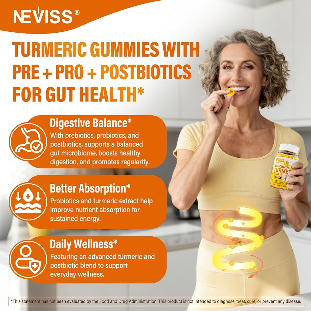 NEVISS Sugar Free Turmeric Curcumin Filled Gummies 550mg for Adults