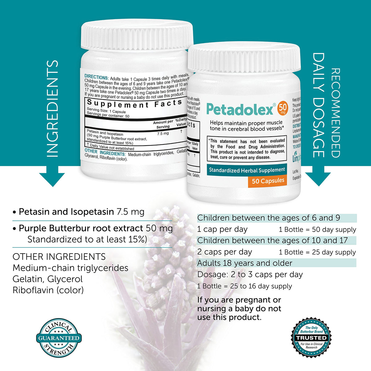 Petadolex Butterbur Extract 50mg PA-Free - 50 Capsules - image 5