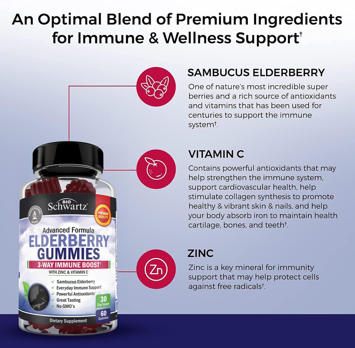BioSchwartz Elderberry Gummies with Zinc and Vitamin C - 60 Count - image 3