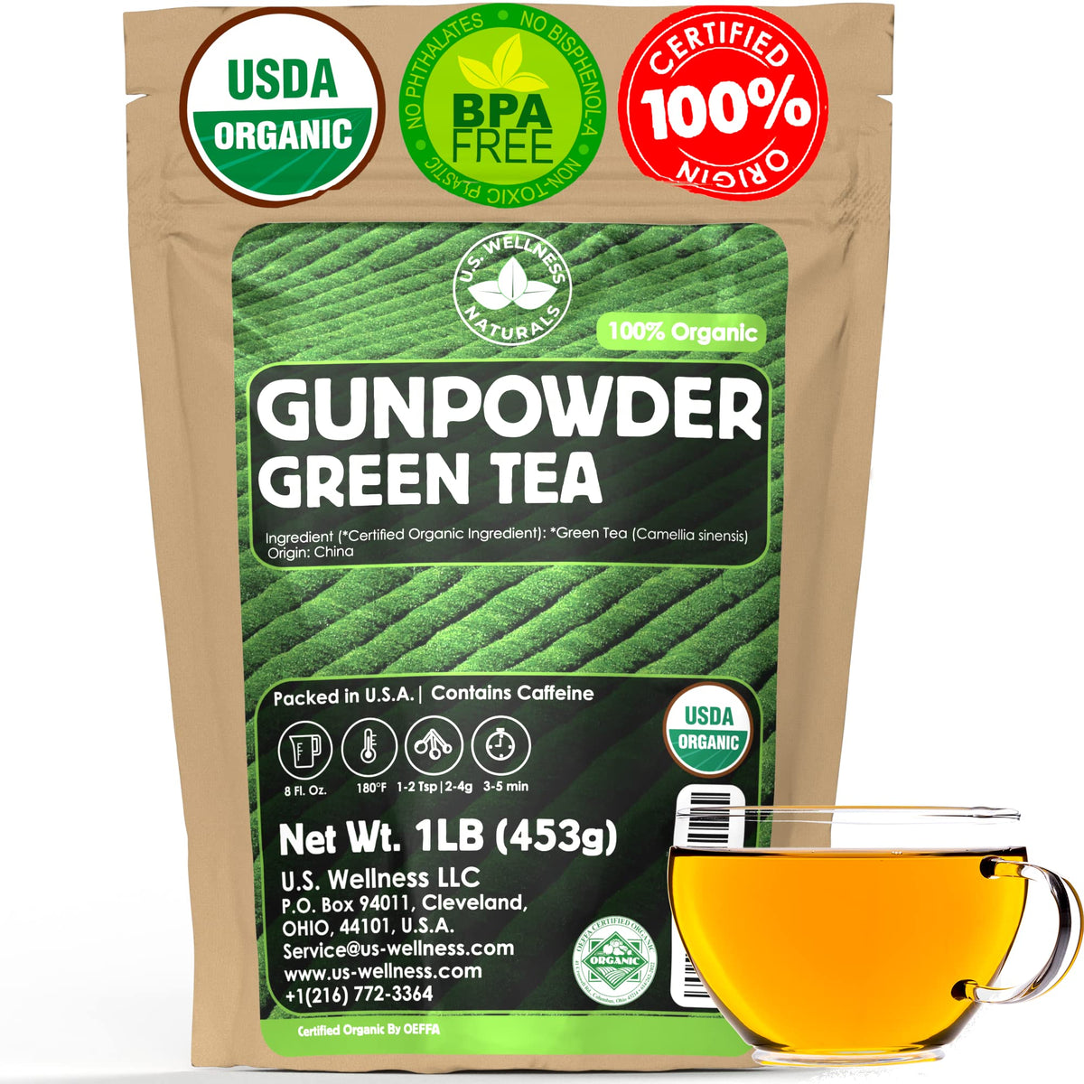 U.S. Wellness Naturals Organic Gunpowder Green Tea - 16 oz