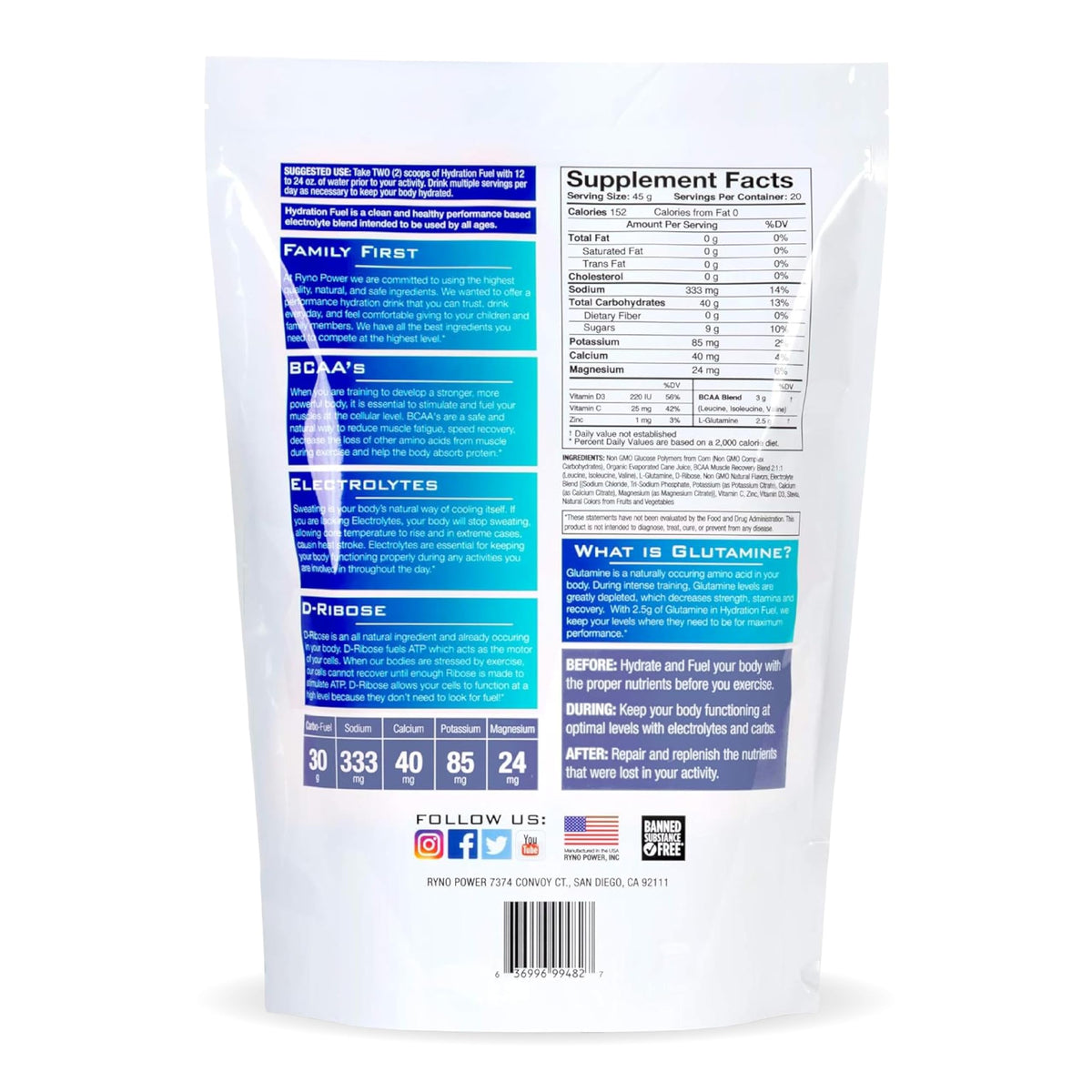 Ryno Power Hydration Fuel Electrolyte Drink Mix Fruit Punch - 20 Servings - image 2